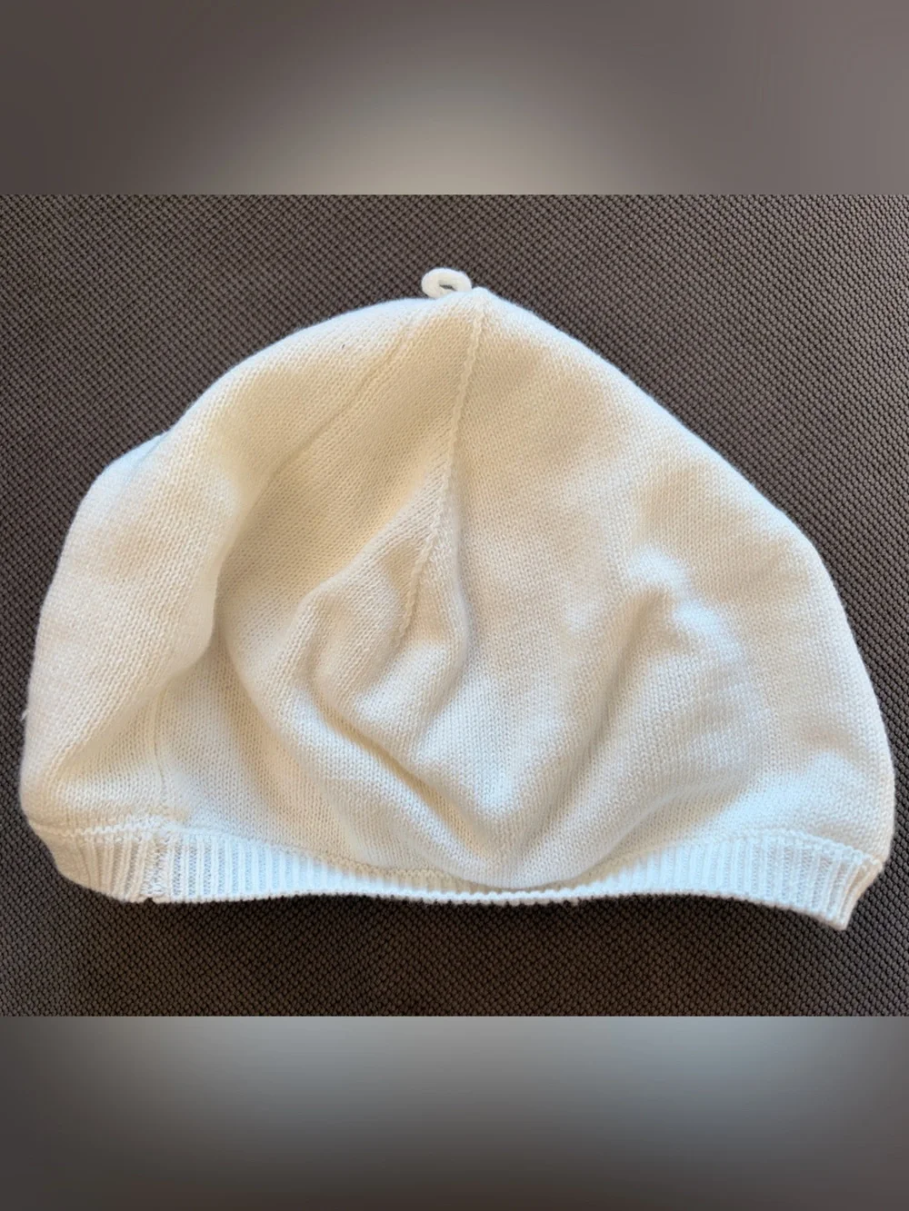 Janie and Jack Cream Knit Beret with Brown Buckle Accent